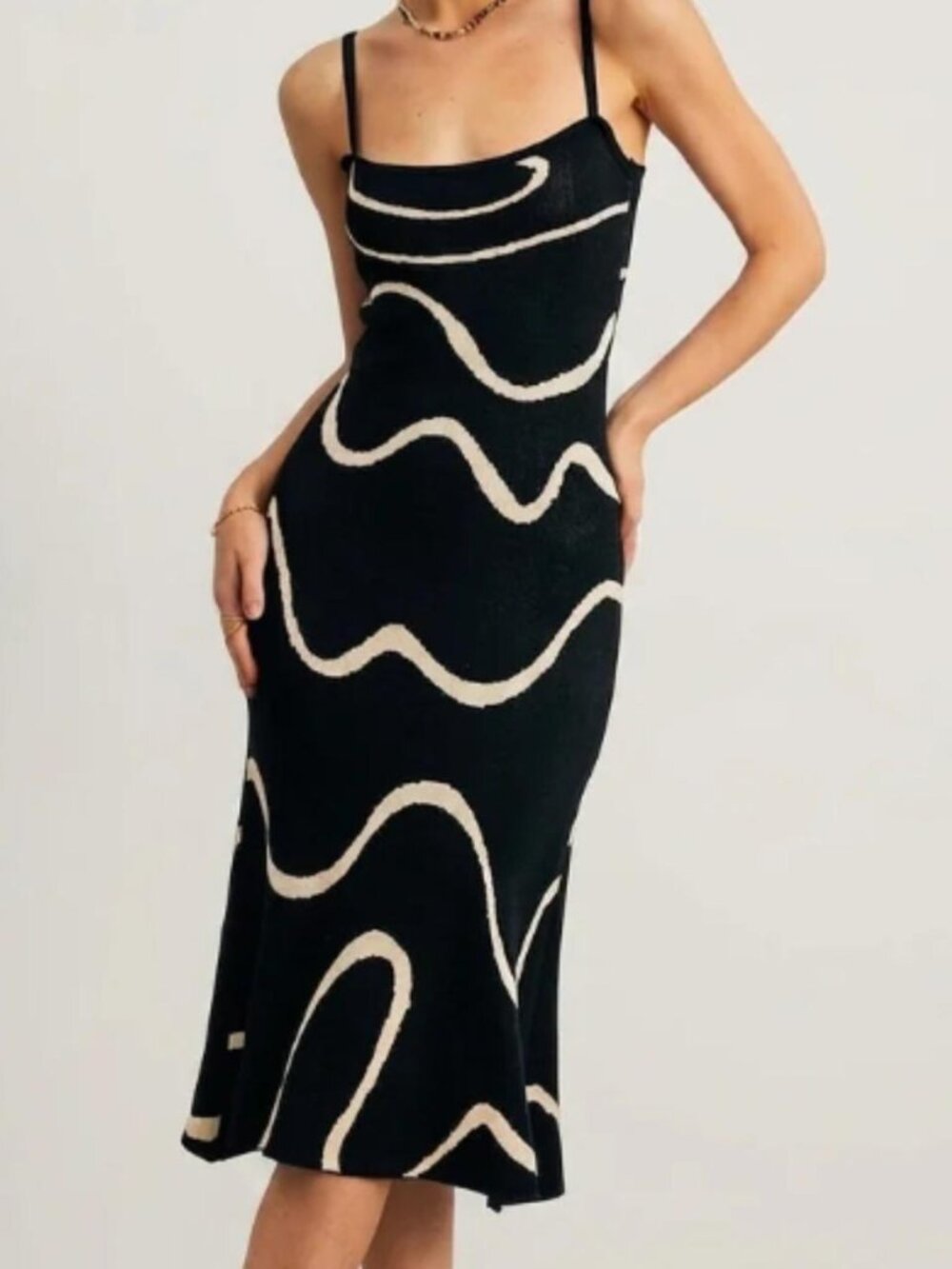 COMMENSE Black & Cream Abstract Knit Maxi Dress - Size L